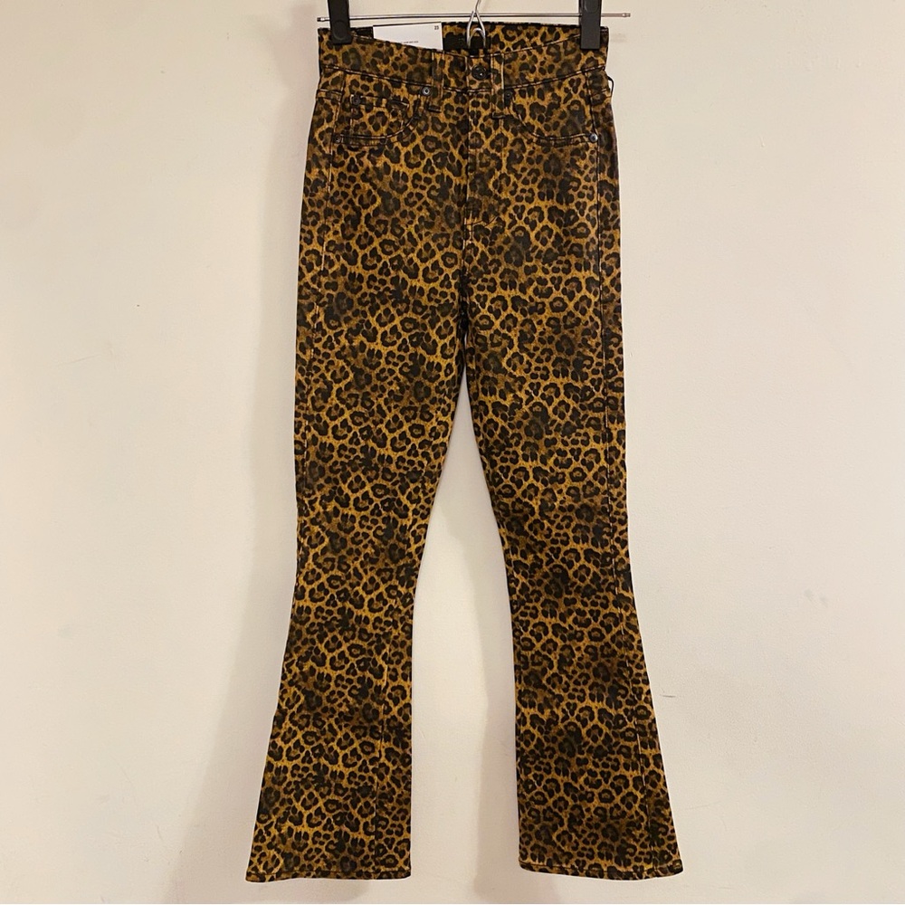 7 For All Man Kind Leopard Cheetah High Waist Slim Kick Flare Denim Jeans 23 XS